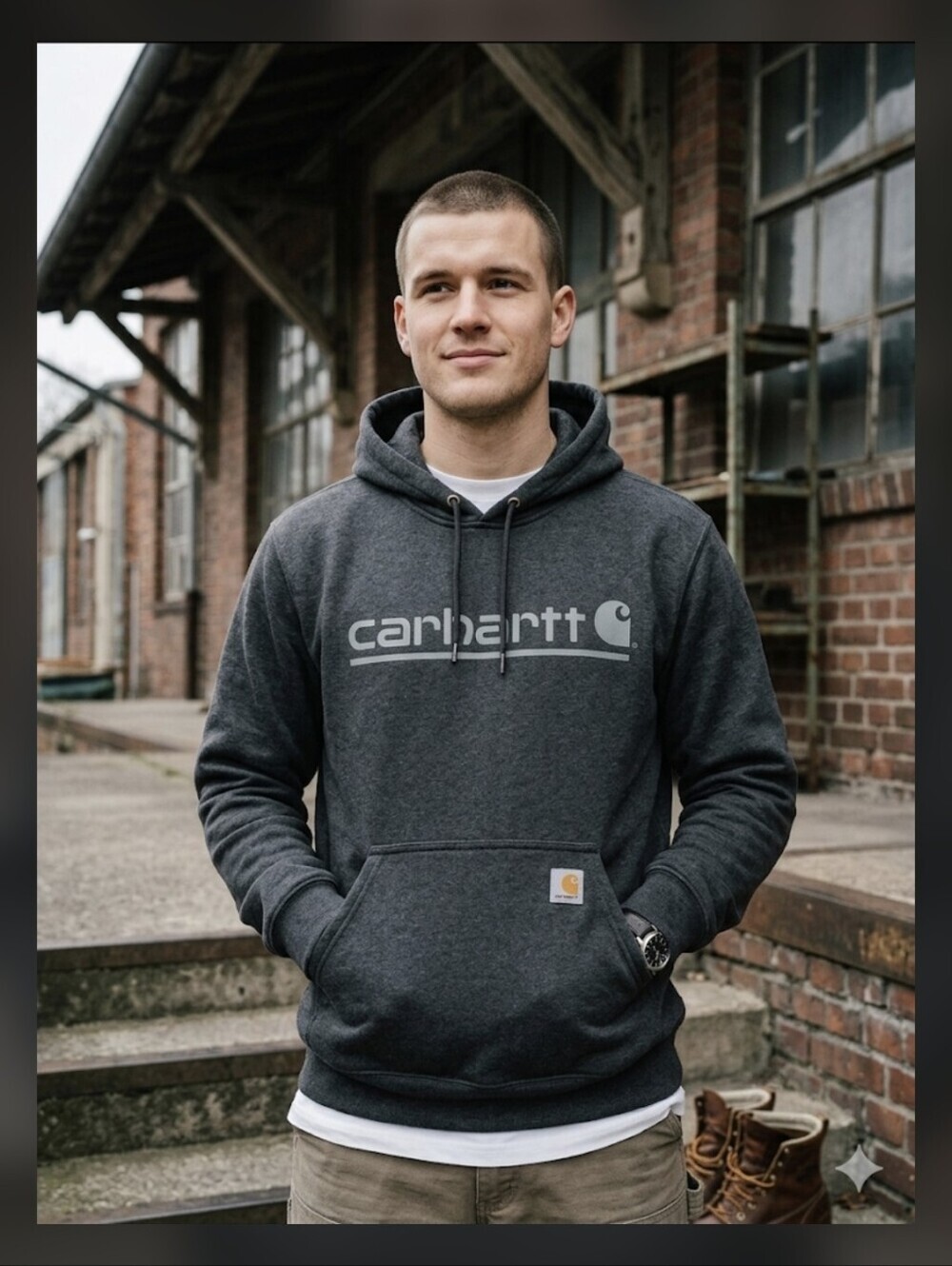NWT Carhartt Rain Defender Loose Fit Graphic Logo Hoodie - Charcoal - Size M